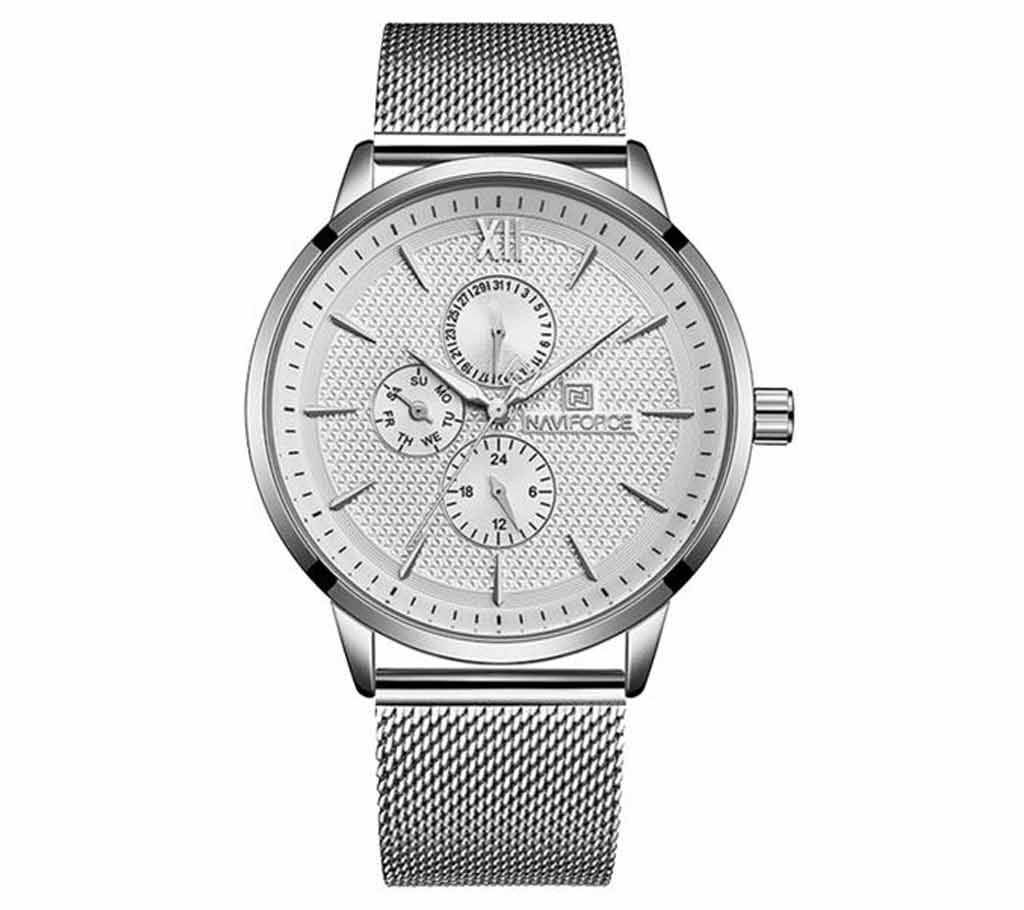 NAVIFORCE NF3003 Silver Mesh Stainless Steel Chronograph Watch For Men - Silver