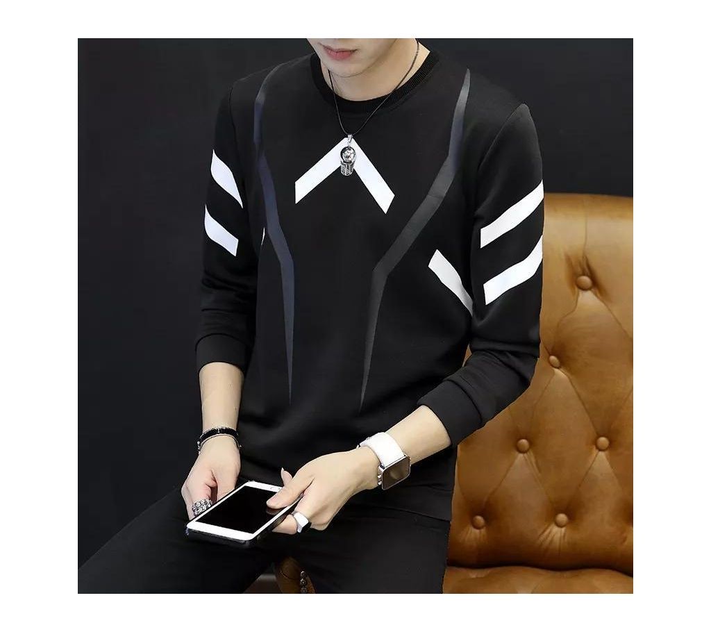 Mens Black Full Sleeve Stylish T-shirt