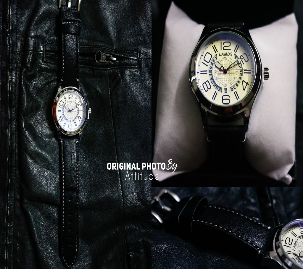 Lambs Blackwhite005 Calendar Display Wrist Watch
