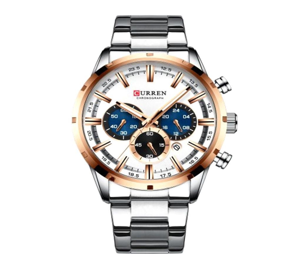 CURREN 8355 Silver Stainless Steel Chronograph Watch For Men - RoseGold & Silver