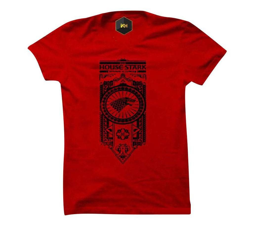 House Stark Half Sleeve Cotton T Shirt For Men(Red)