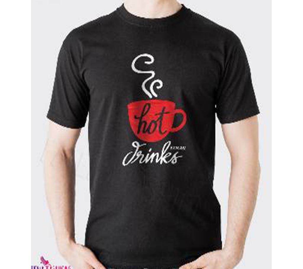 Hot Drinks-Half Sleeve Cotton T-Shirt For Men