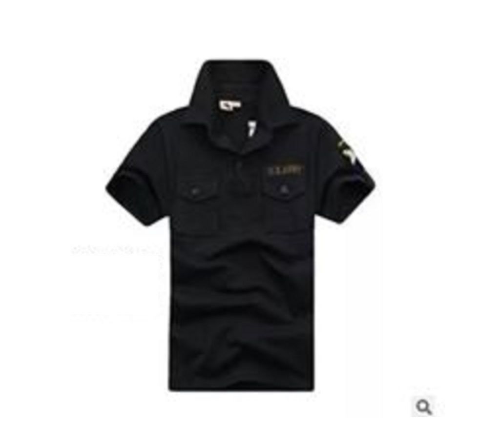 Cotton Half Sleeve Polo Shirt For Men-Black