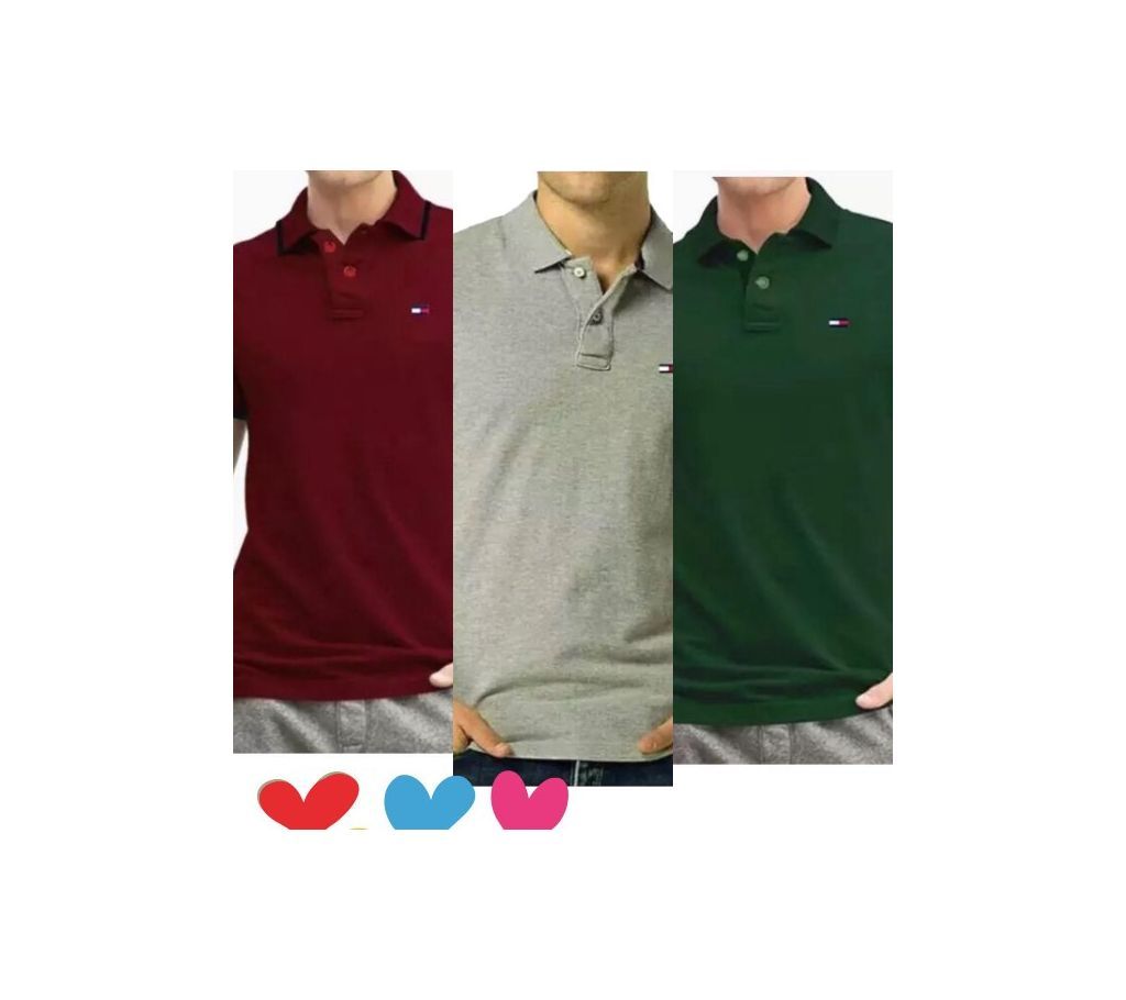 Combo Pack of 3 Half Sleeve Polo T-Shirt.maroon, green, ash