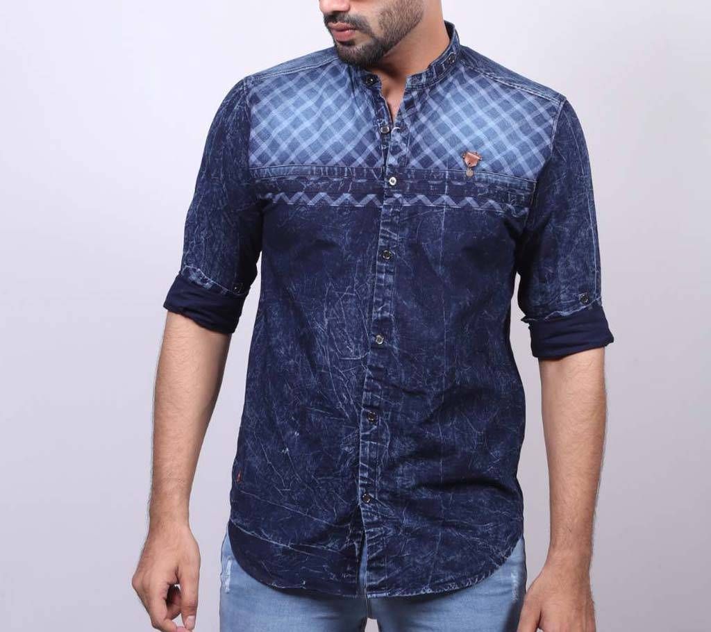 Navy Blue Denim Shirt For Men