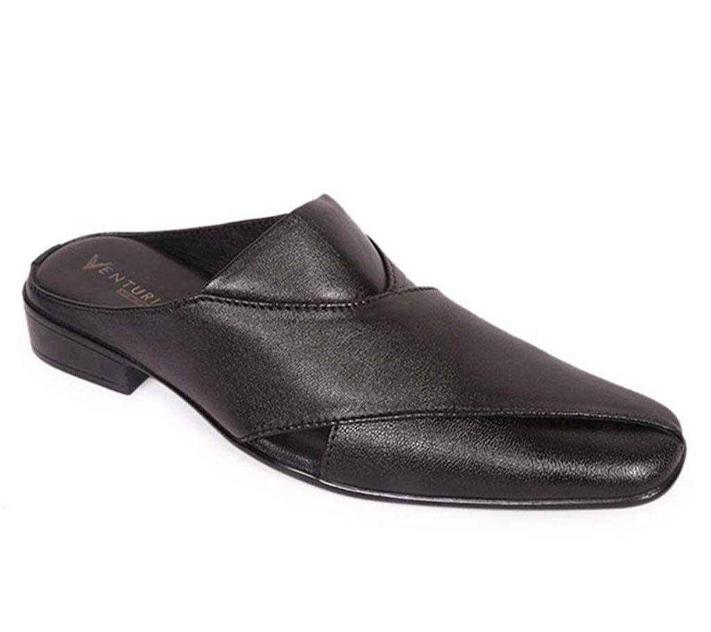 Venturini Men's Black Soft Leather Heel Sandal

