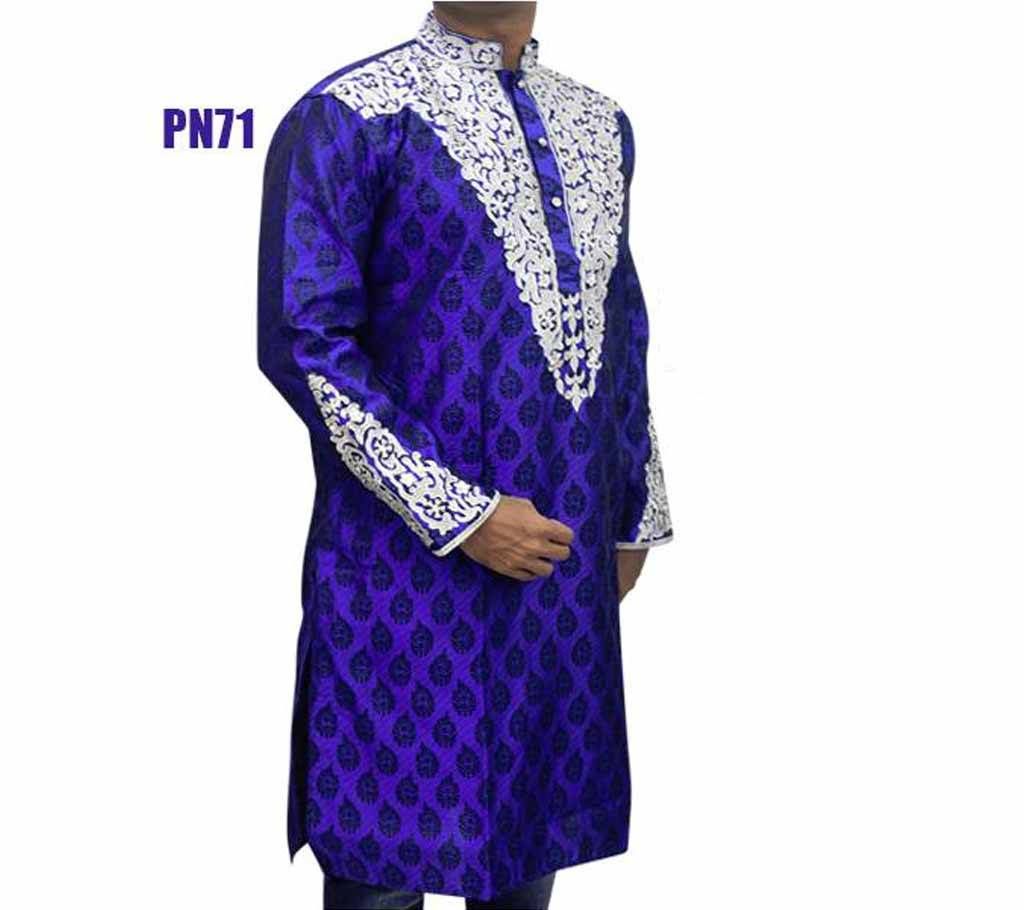 V Katan Semi Long Panjabi for Men - Sky Blue