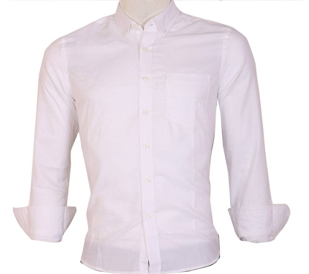 White Cotton Casual Sleeve Shirt For Men