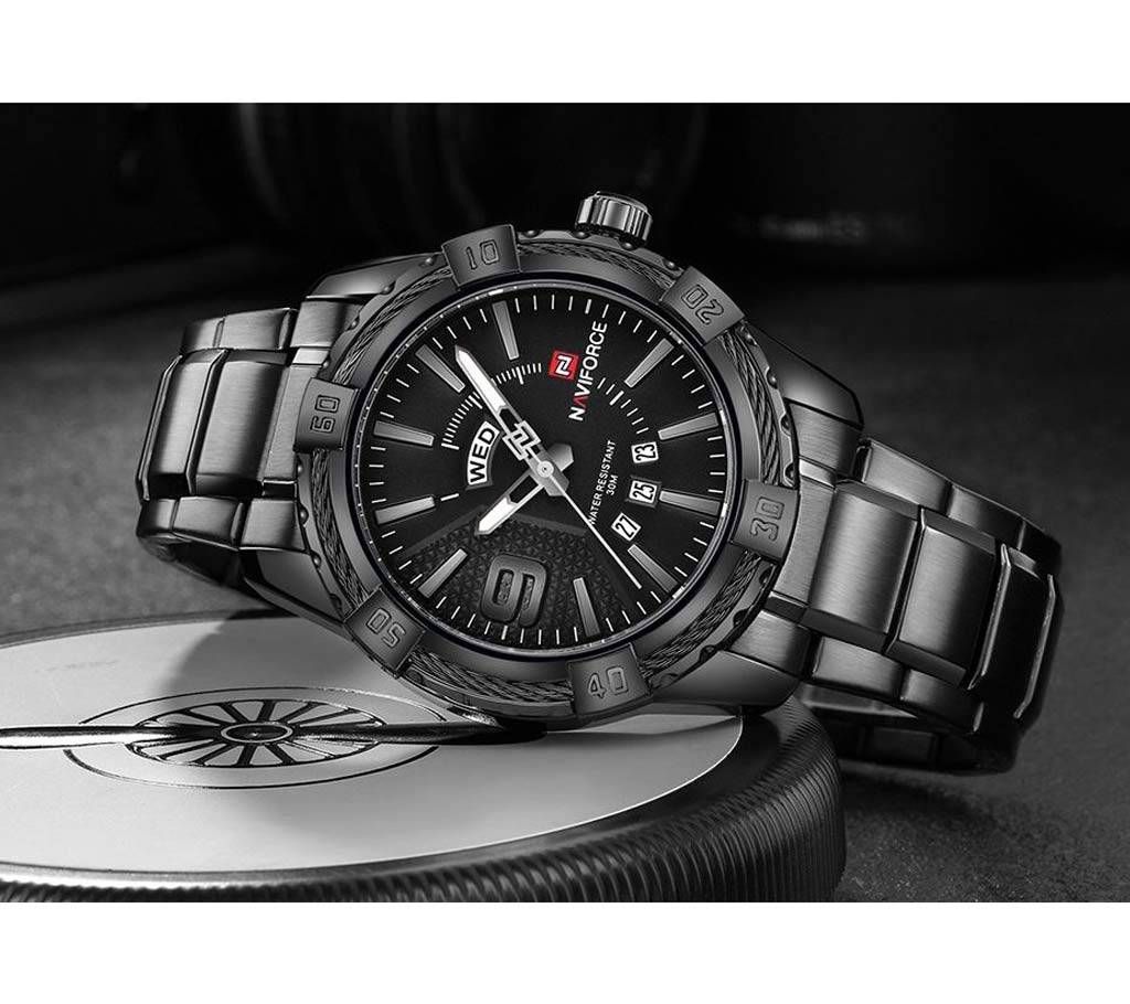 Naviforce  Stainless Steel Analog Watch for Men - Black