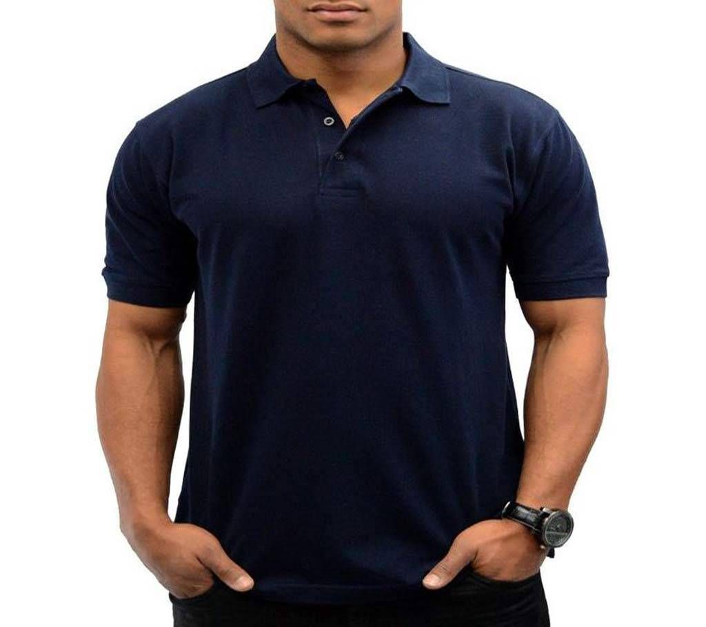 Gents half sleeve cotton navy blue polo shirt