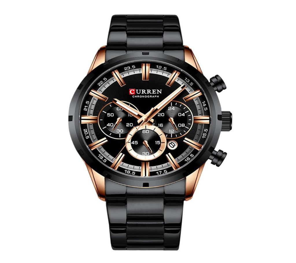 CURREN 8355 Black Stainless Steel Chronograph Watch For Men - RoseGold & Black