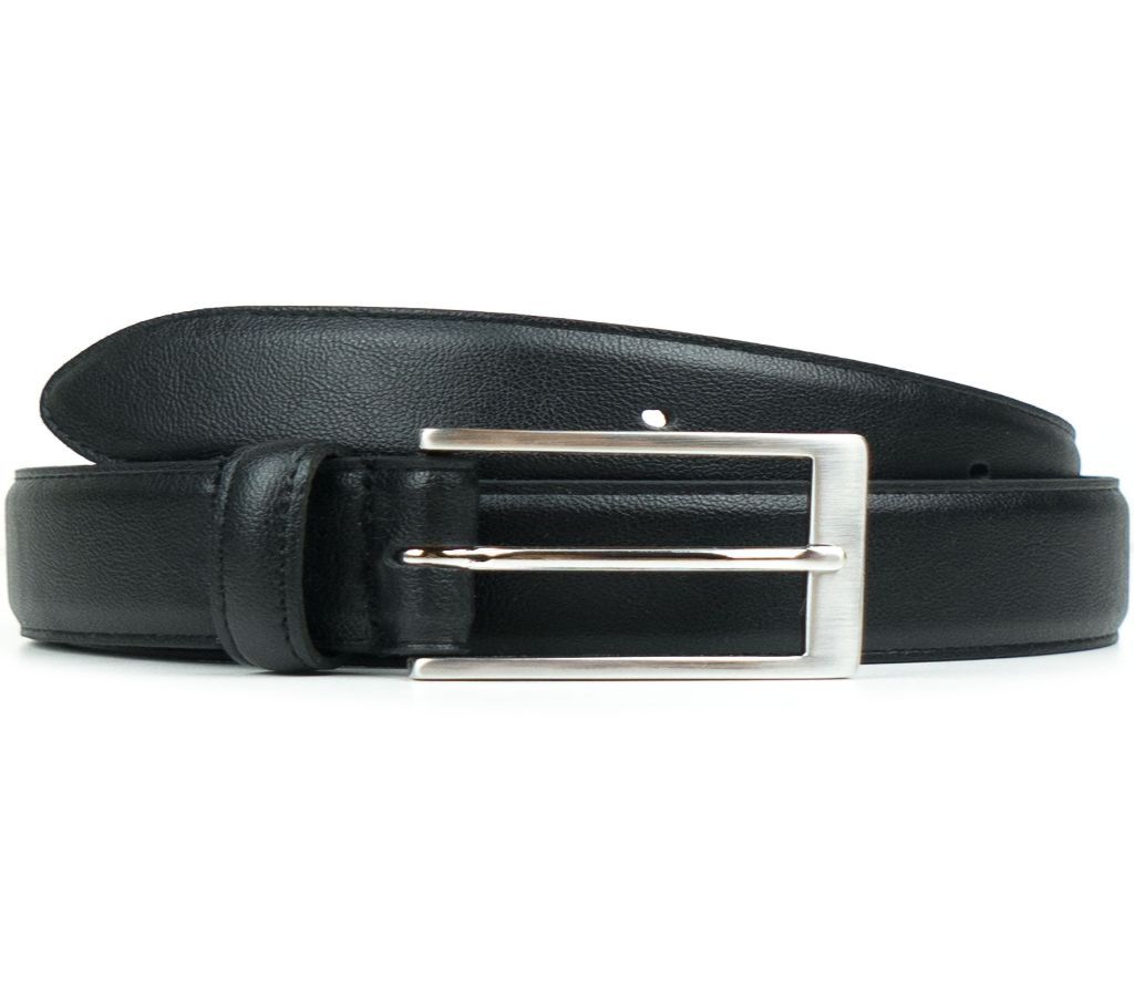 BLACK LATHER FORMAL BELT FOR MEN