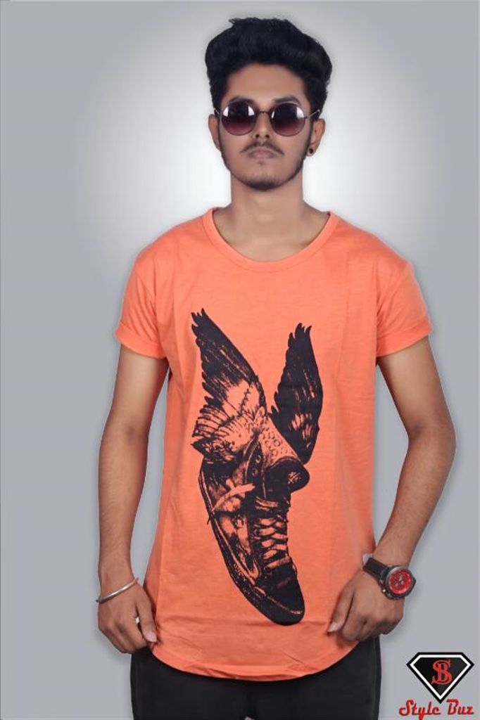 Fly shoe orange printed half sleeve t-shirt