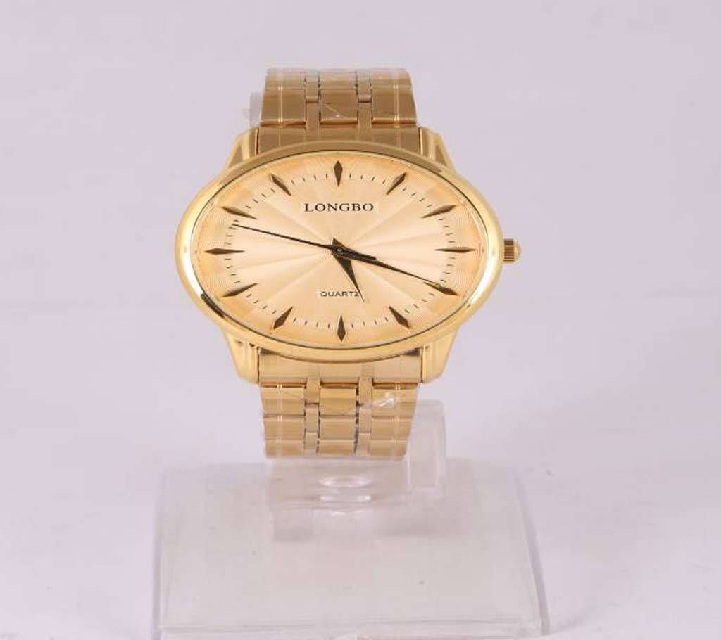 Longbo Golden Stainless Steel Analog Watch for Men