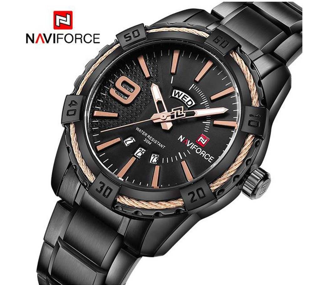 NAVIFORCE NF9117 STAINLESS STEEL WRIST WATCH FOR MEN - BLACK & COPPER