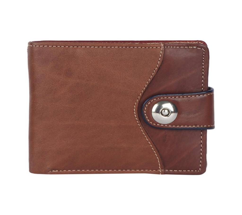 Brown Leather Wallet With Magnet Button For Men