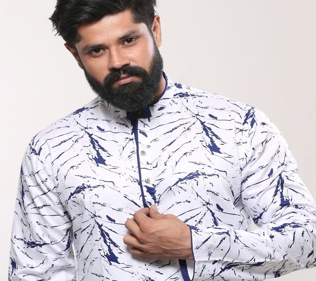 China Cotton White & Navy Blue Printed - dd4(Code-SU915)