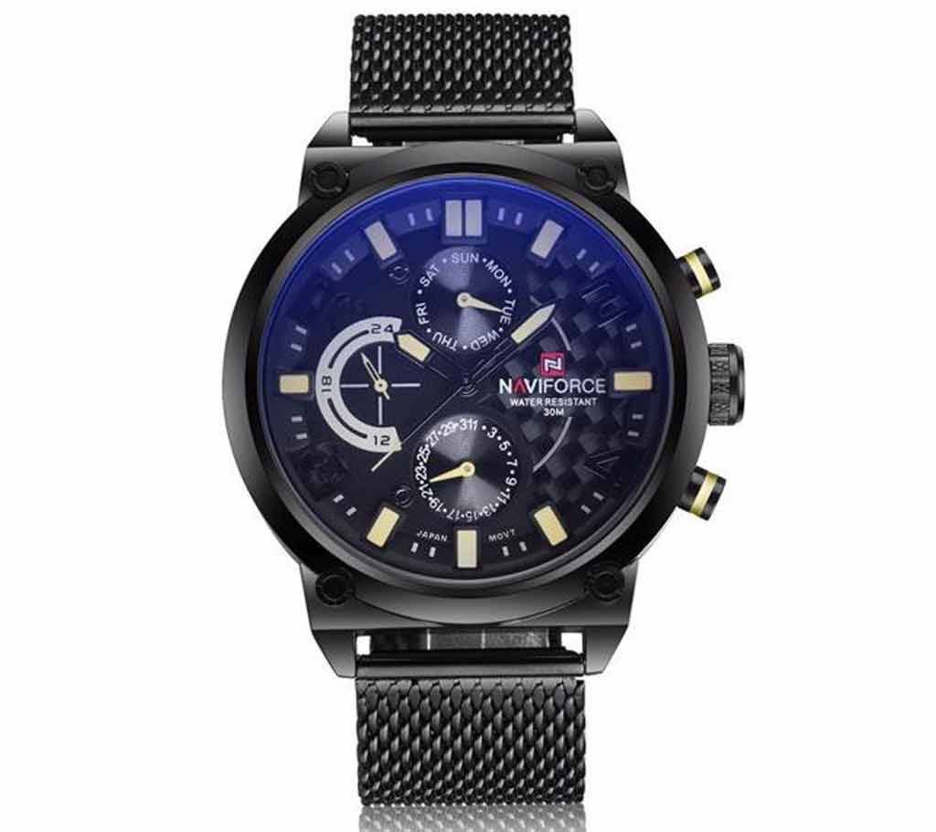NAVIFORCE NF9068 Black Mesh Stainless Steel Chronograph Watch For Men - Black & Yellow