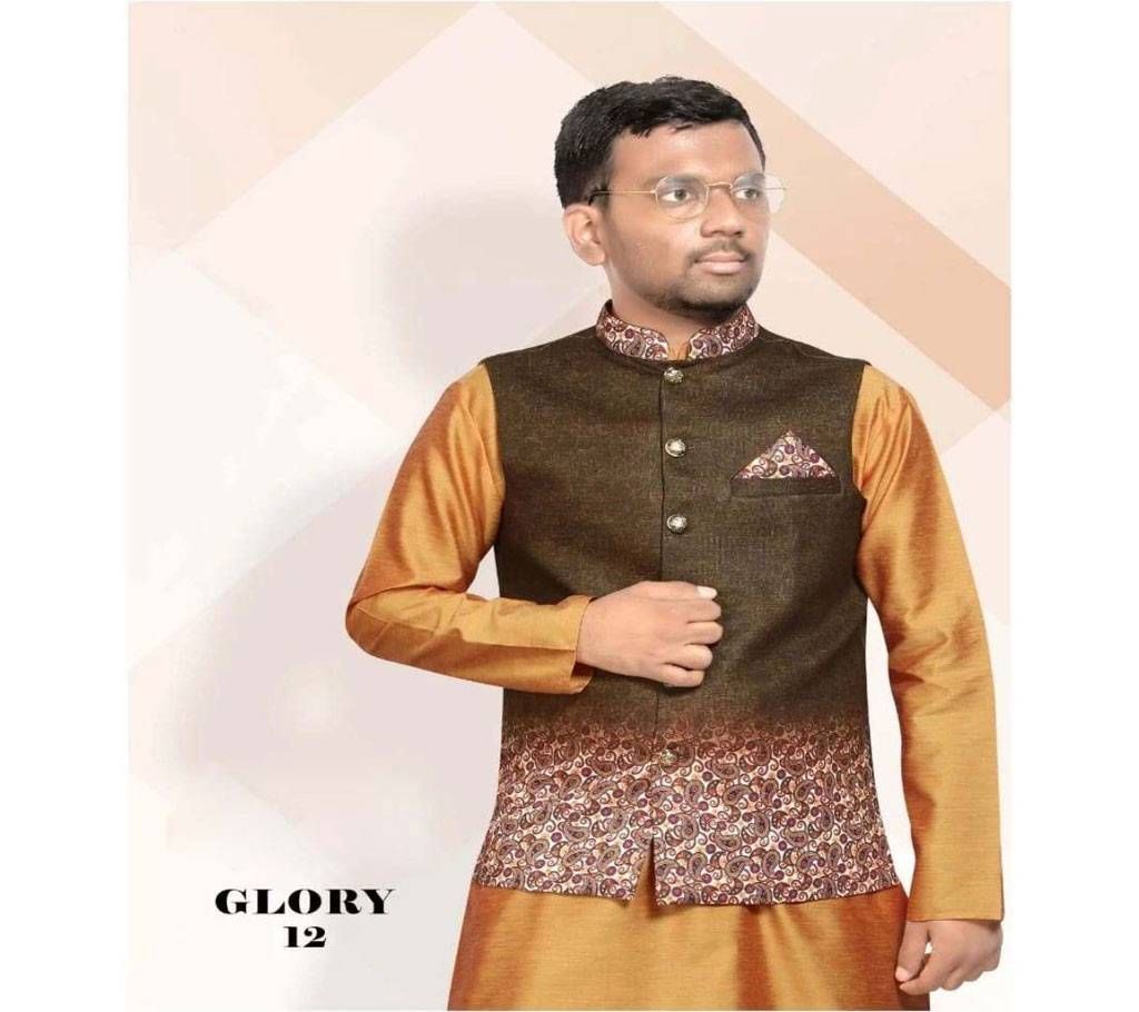 Beige with Maroon Fashionable Indian Koti for Men - Glory 02 - NDF