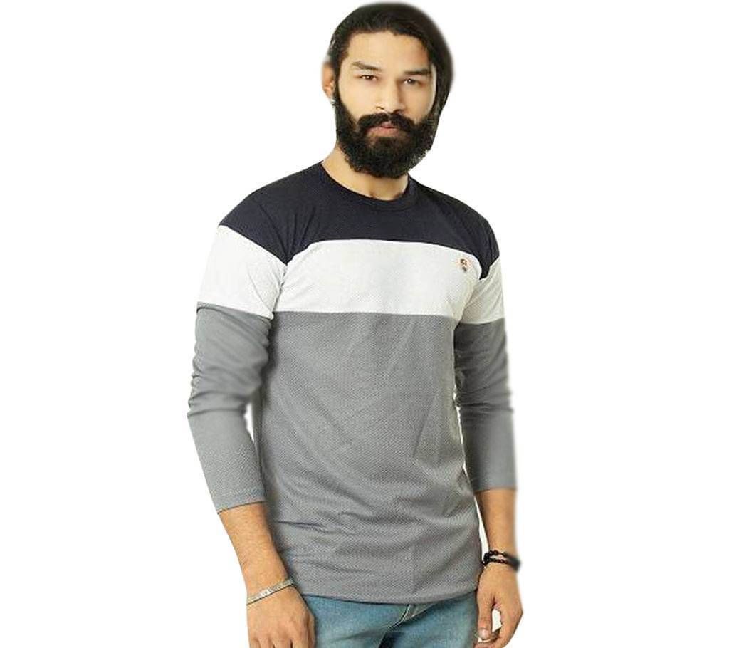 Full Sleeve T-Shirt Maroon Ash,Blue Stripe
