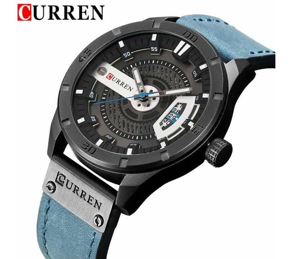 Curren 8301 - Leather Analog Watch for Men-Blue