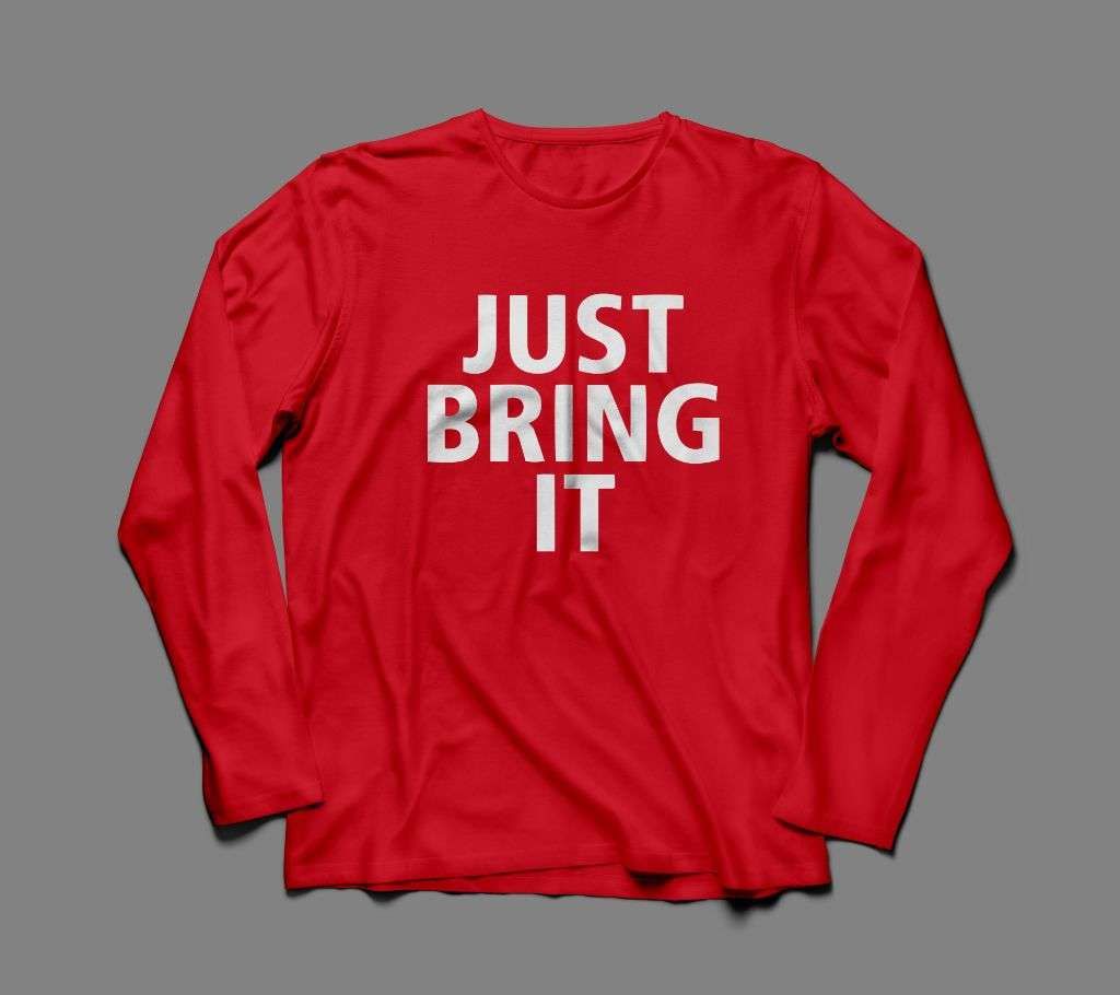 JUST BRING IT LONG SLEEVE RED COTTON TSHIRT FOR MEN