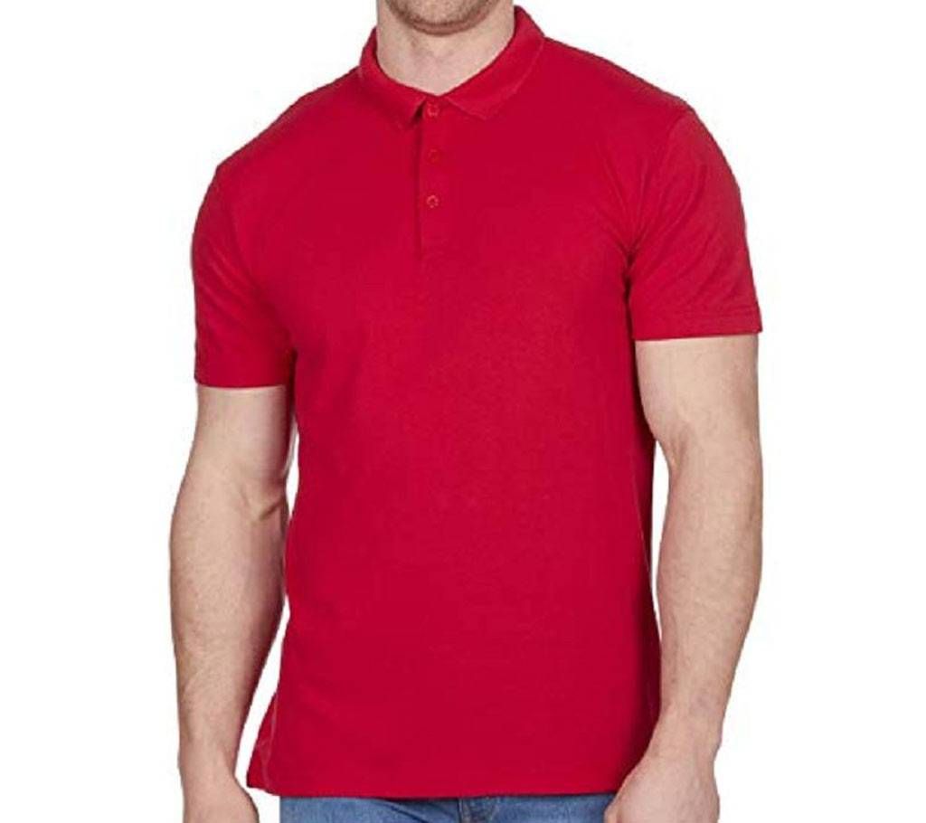 Short Sleeve Red Cotton Polo Shirt For Men