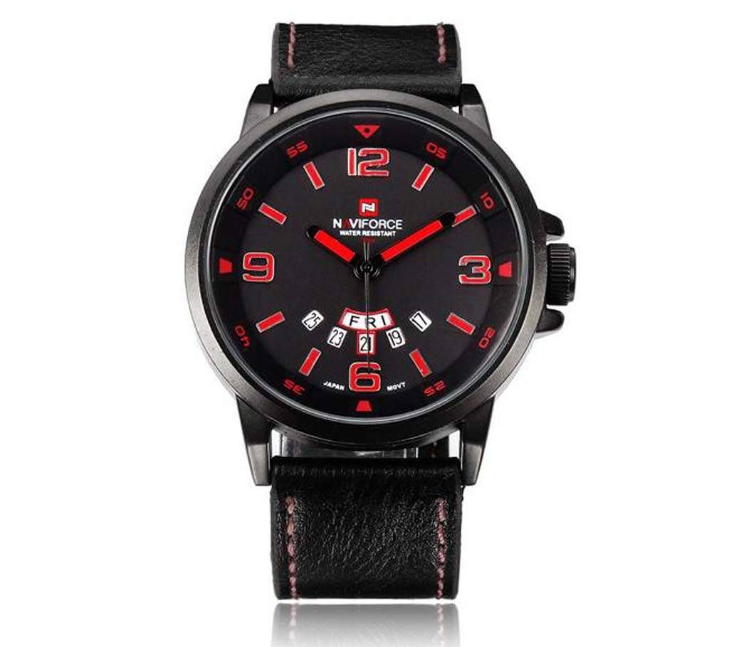 Naviforce Eid Collection NF9028 Leather Watch Quartz Movement - Black & Red