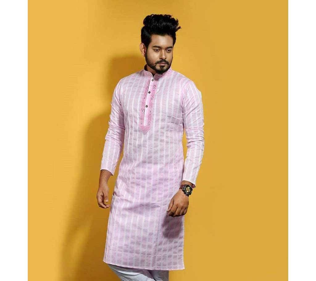 Light Pink Cotton semi long Punjabi .