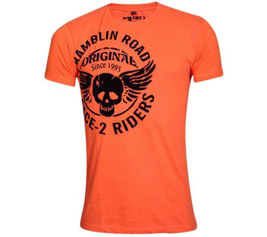 Orange Cotton Short Sleeve T-Shirt for Men