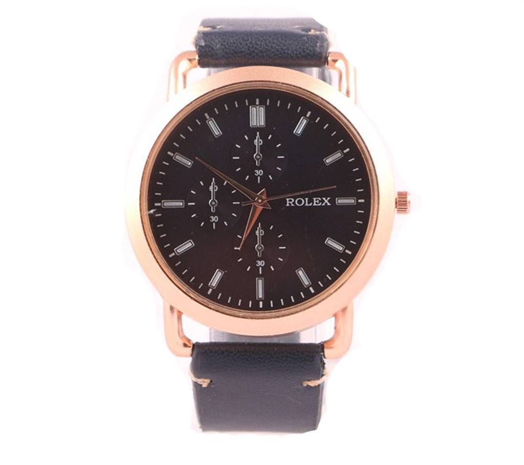 ROLEX Black PU Leather Analog Wrist Watch for Men
