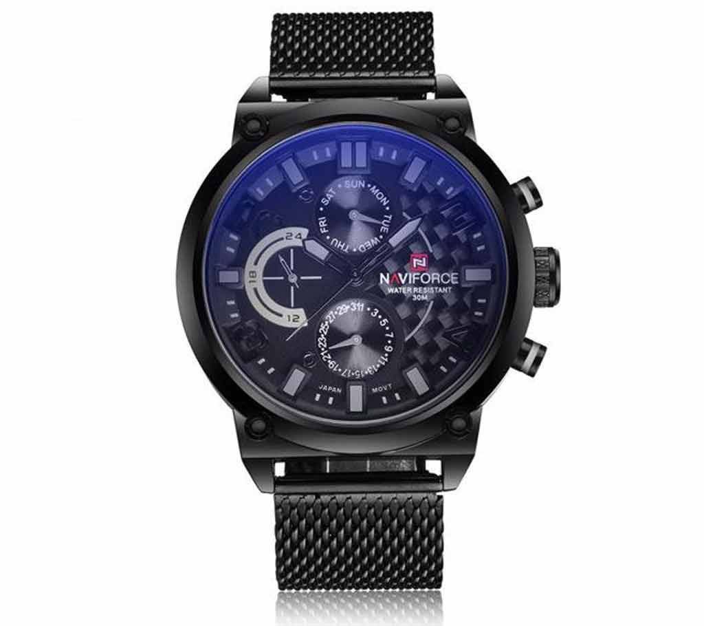 NAVIFORCE NF9068 Black Mesh Stainless Steel Chronograph Watch For Men - Black & Grey