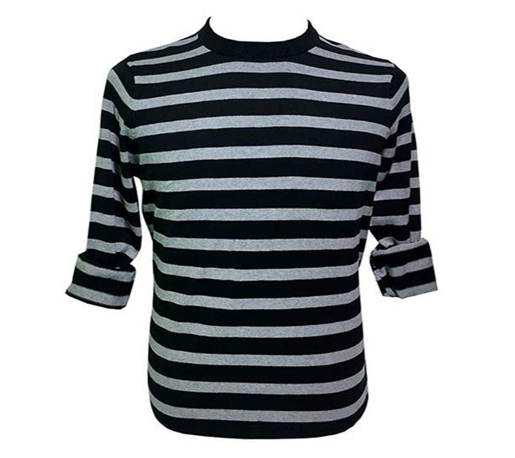 Black and Gray Color Stripe Long Sleeve T-Shirt