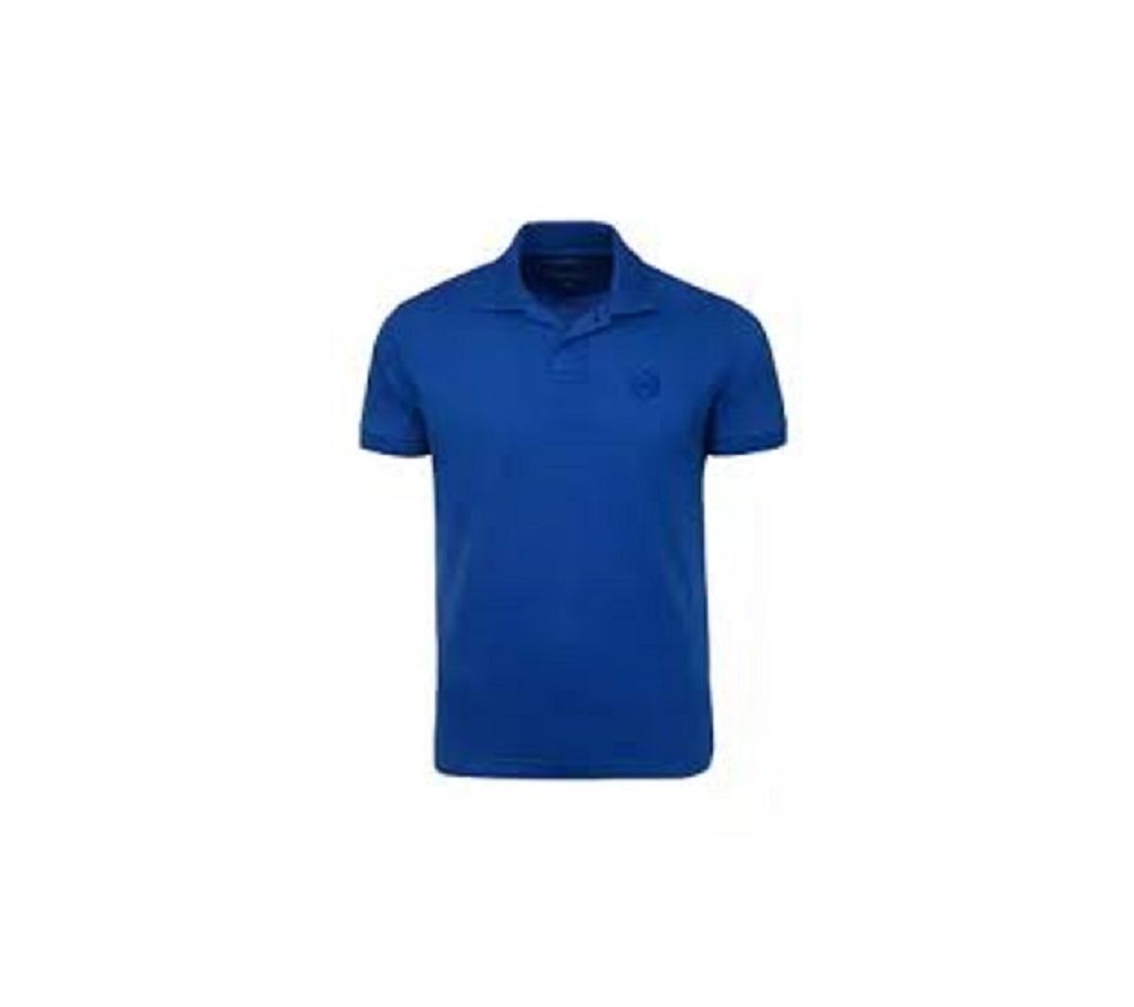 Blue Cotton Short Sleeve Polo T-Shirt for Men