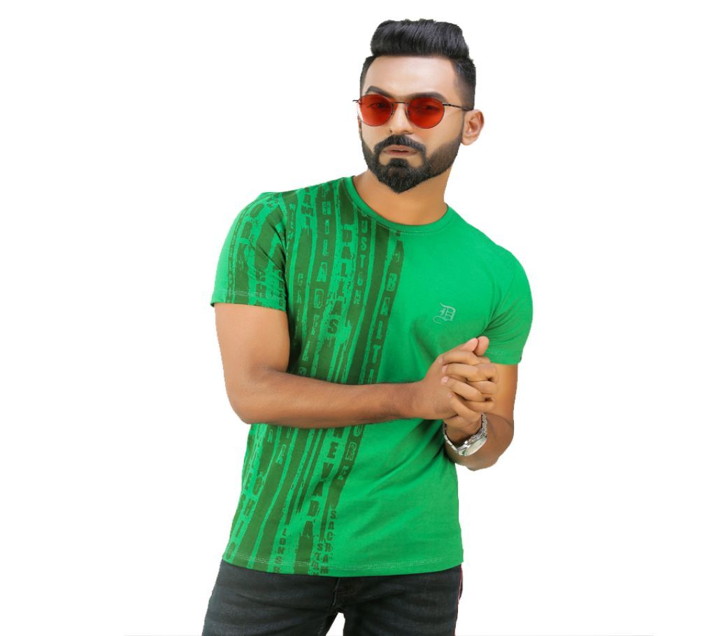 Solid Side Design Mens Half Sleeve Casual Regular Fit T Shirt Green