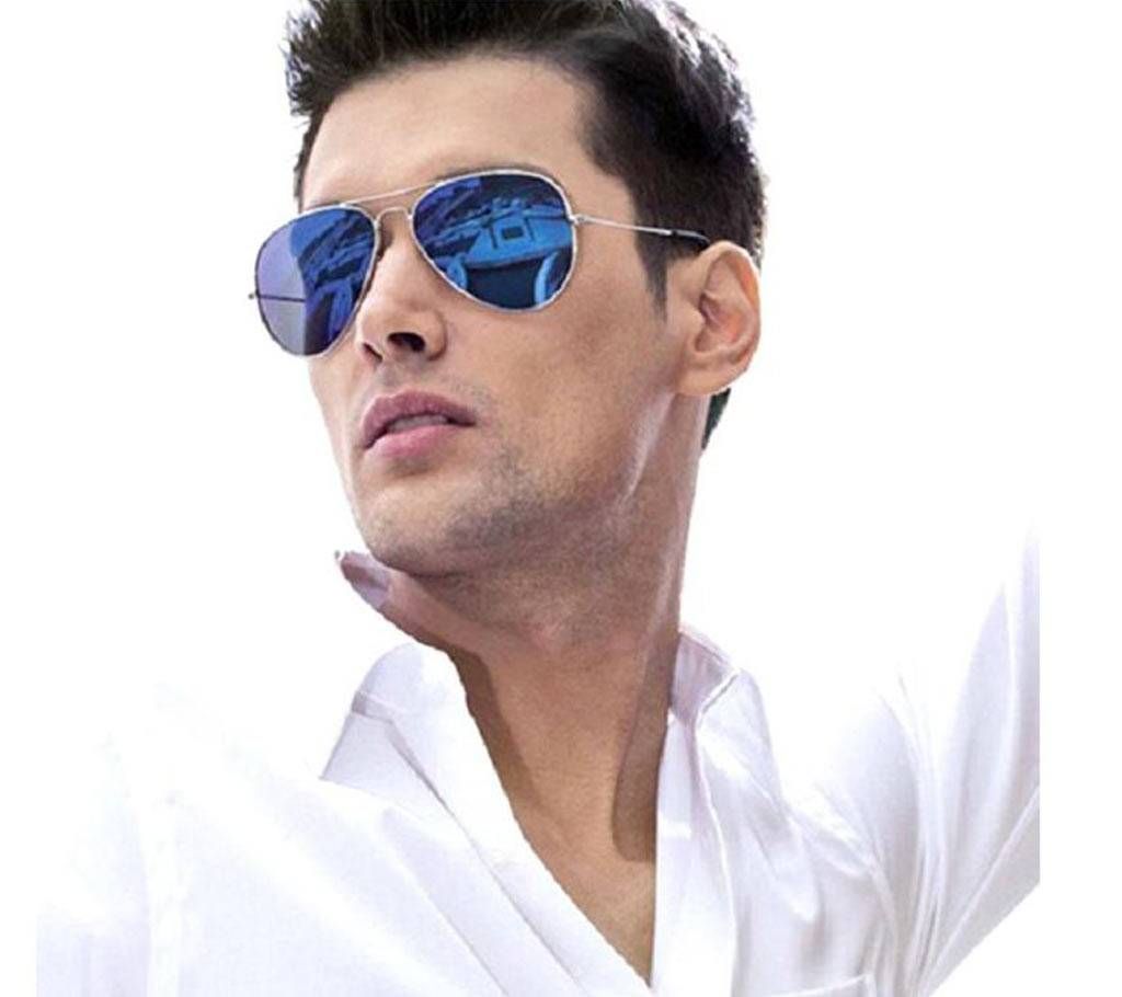 Gold Metal Blue Shaded Sunglasses for Men