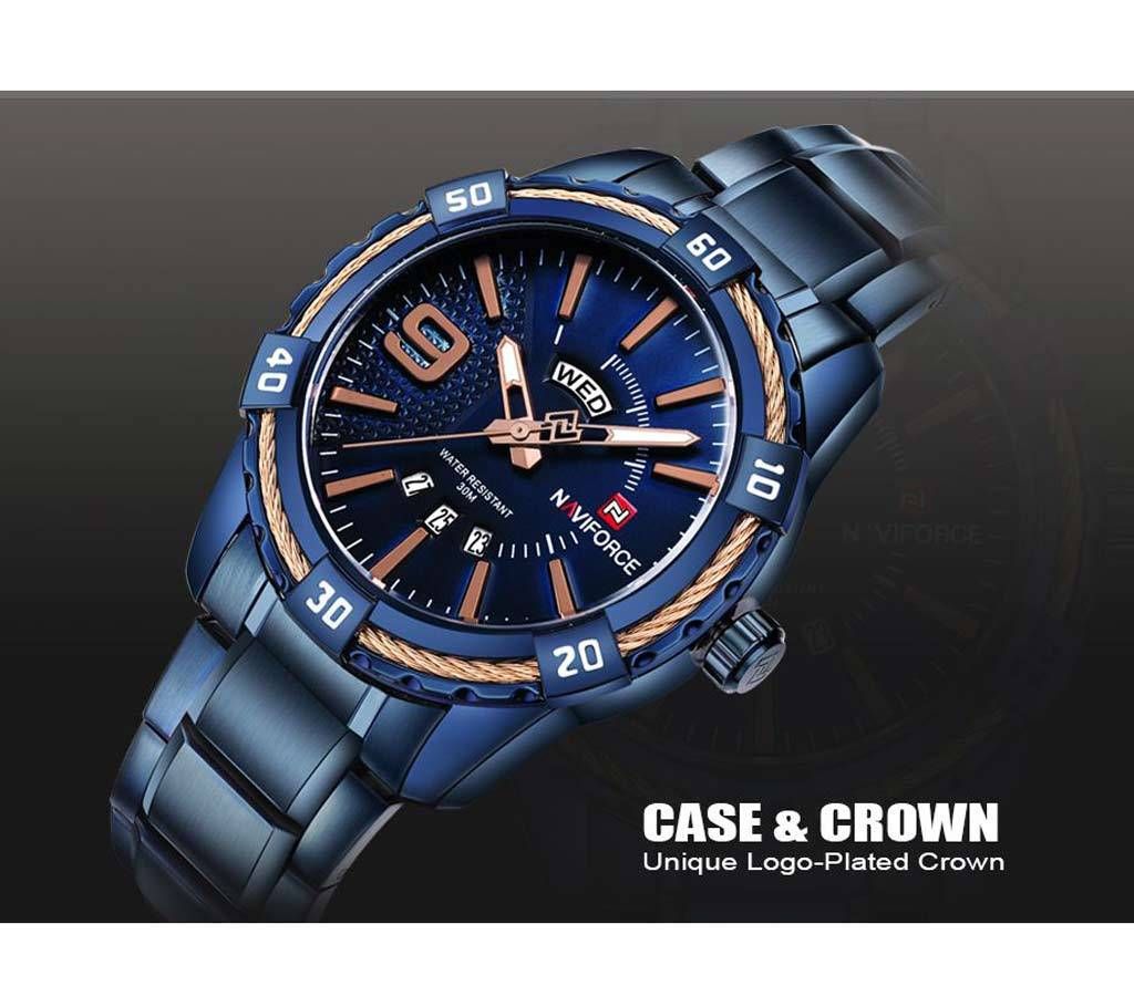 Naviforce NF9117BE Waterproof Stainless Steel Analog Watch For Men - Blue