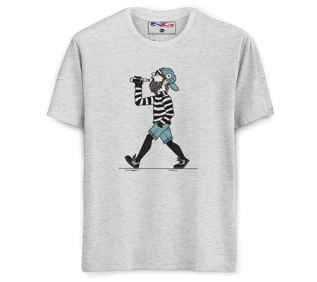 Rubber Print Summer T-shirt - 568 - Ash White - Big A Man Drinking - LEB