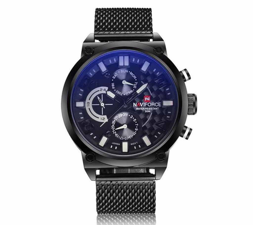 NAVIFORCE NF9068 Black Mesh Stainless Steel Chronograph Watch For Men - Black & White