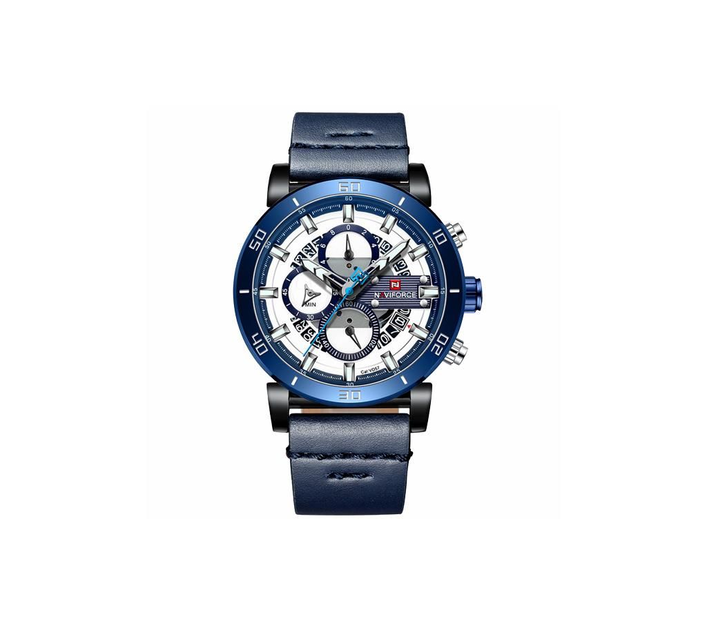 NAVIFORCE NF9131 Navy Blue PU Leather Chronograph Watch For Men - Royal Blue & Navy Blue
