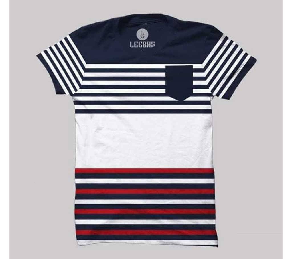 Casual Contrast Cotton T-shirt with POCKET - Navy and Off White - LB91 - LBS
