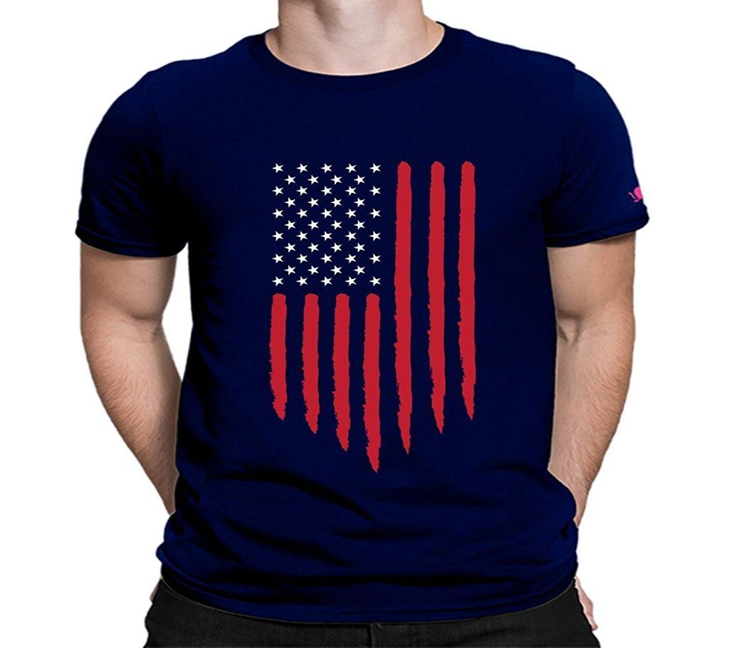US Flag Blue Short Sleeve T-Shirt For Men