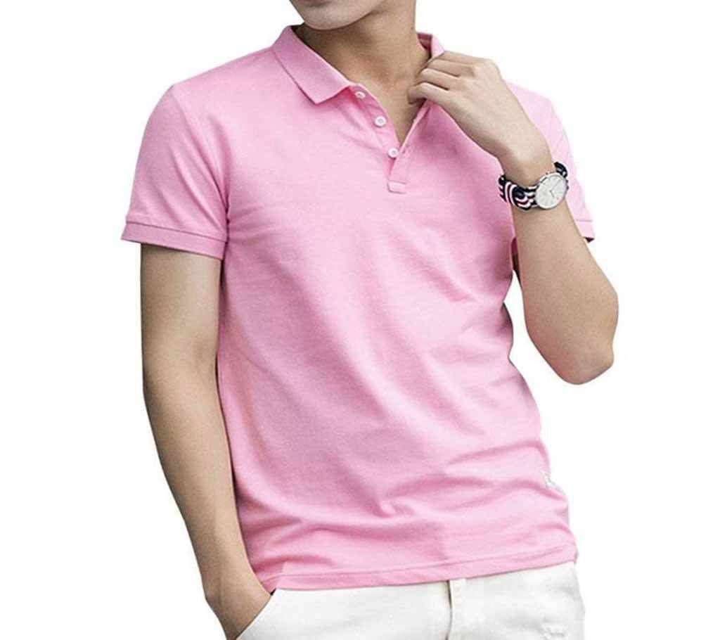 Light Pink Cotton Polo Shirt For Men