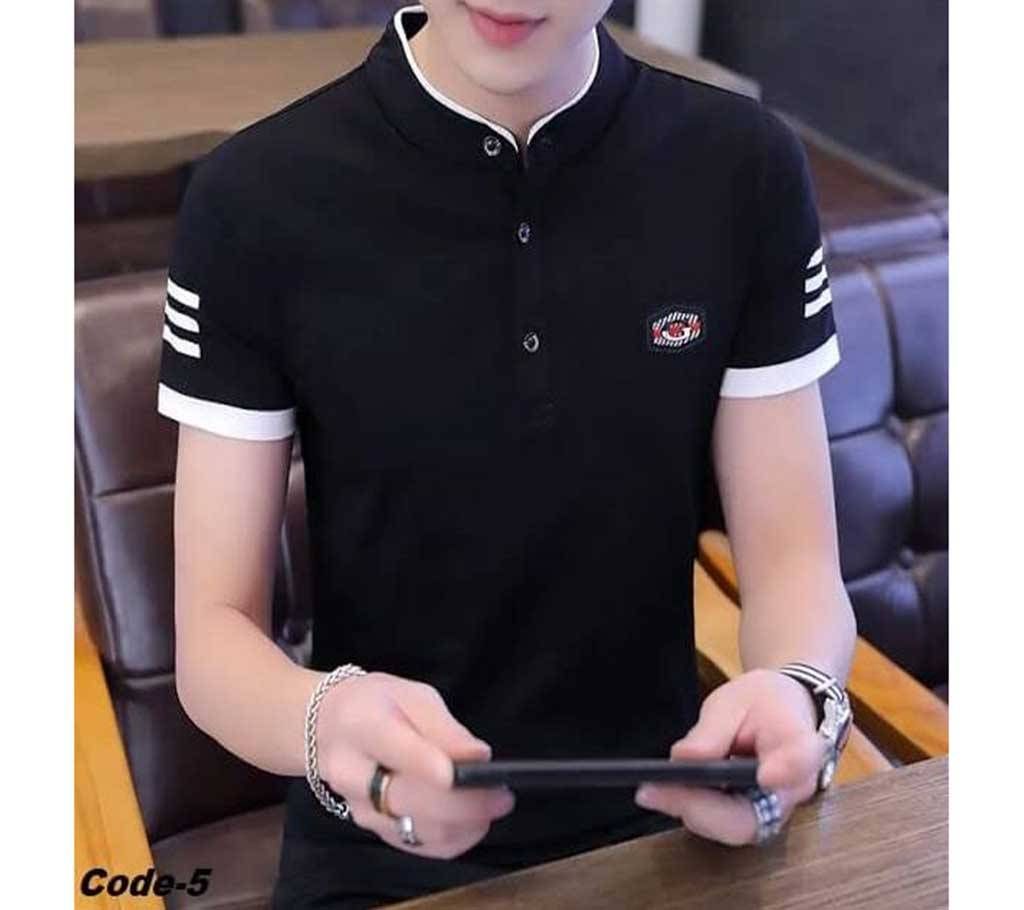 Mens Cotton Polo T Shirt Navy Blue And Black 