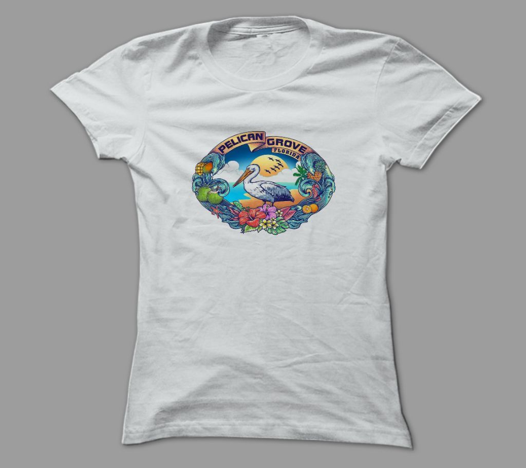 Pelican Grove White Polyester T-Shirt