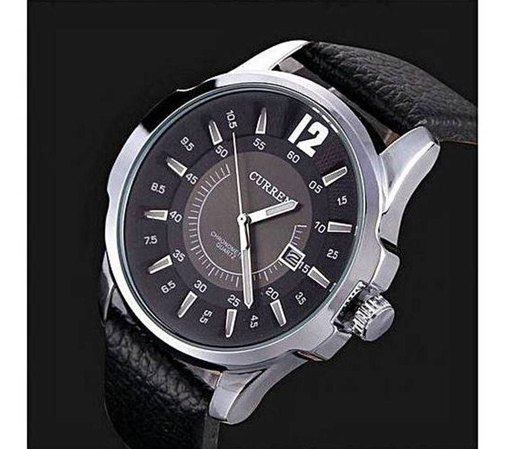 8123SW PU Leather Analog Watch for Men - Black