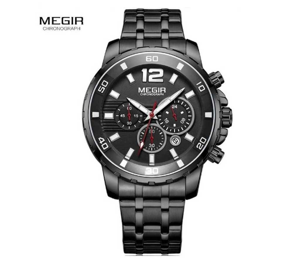 MEGIR 2068 Stainless Steel Black Chronograph Watches - Men