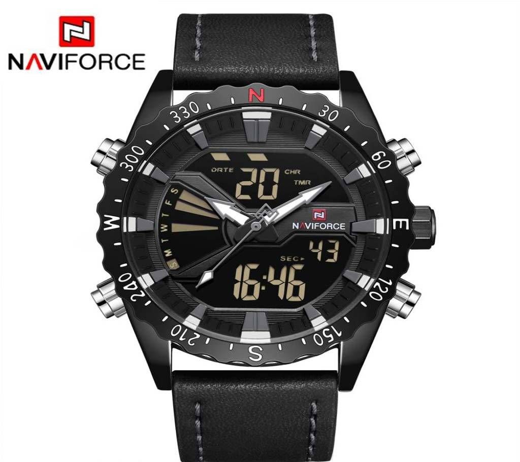 NAVIFORCE-NF9136 ASH PU LEATHER TWO TIME WRIST WATCH