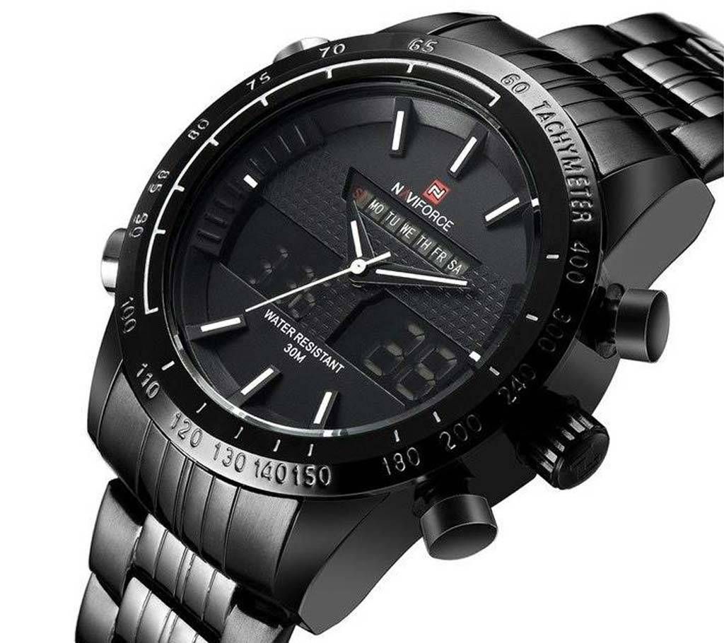 NAVIFORCE NF9024 STAINLESS STEEL DUAL TIME WRIST WATCH FOR MEN_BLACK
