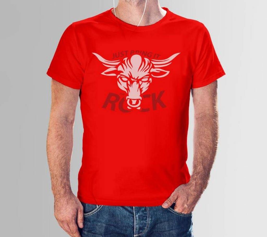 Rubber Print Cotton T-shirt-Just Bring It Rock